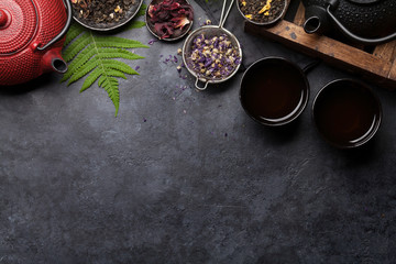 Obraz na płótnie Canvas Set of herbal and fruit dry teas
