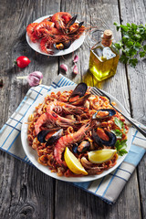 Spanish Fideua, a noodle Paella with seafood