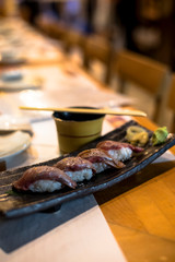 Wagyu Sushi  on white plate