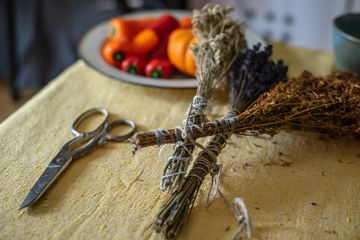 Bunches of medicinal herbs. Herbal medicine. Close up.