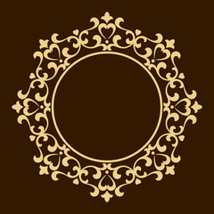 Decorative frame Elegant vector element for design in Eastern style, place for text. Floral golden border. Lace illustration for invitations and greeting cards.