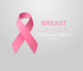 Breast Cancer Awareness Calligraphy Poster Design. Realistic Pink Ribbon. October is Cancer Awareness Month. Vector Illustration