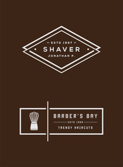Barbershop or Hairdressing Salon Set of Vector Monochrome Emblems Isolated on Dark Background. Vector.