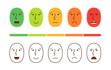 Satisfaction Rating. Set of Feedback Icons in form of emotions. Excellent, good, normal, bad, awful. Vector illustration.