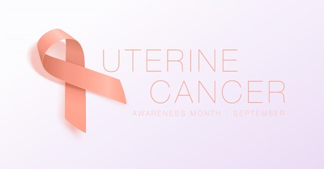 Uterine Cancer Awareness Calligraphy Poster Design. Realistic Peach Ribbon. September is Cancer Awareness Month. Vector Illustration