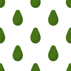 Seamless pattern with fresh avocado isolated on white background. Organic food. Cartoon style. Vector illustration for design, web, wrapping paper, fabric, wallpaper.