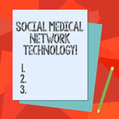 Text sign showing Social Medical Network Technology. Conceptual photo Online modern networking connection Stack of Blank Different Pastel Color Construction Bond Paper and Pencil