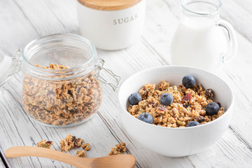 fruit and seed granola with blueberry