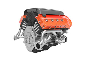 Car engine rear view 3d render on white background no shadow