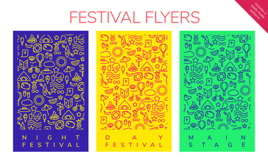 Summer time. Festival Flyers. Vector Illustration of Line Website Design, banner template. 