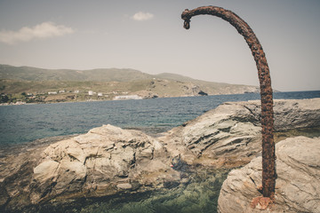 Fototapeta premium Chora of Andros, view of houses from the side at the coastline