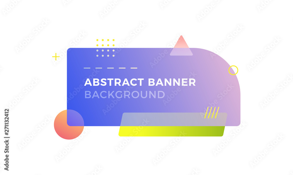 Poster abstract geometric banner in memphis design style with different shapes and gradient colors combinat