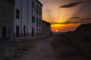 Road to the sunset in Ciudad Rodrigo, Salamanca, Spain.