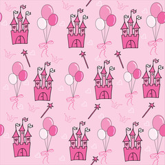 Little princess seamless pattern in pink with baloons.  