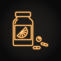 Vitamin bottle icon in neon line style