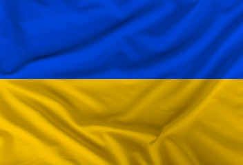 color ukraine national flag on draped textile, background