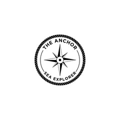 marine retro emblems logo with anchor rope and sailor compass, anchor logo - vector