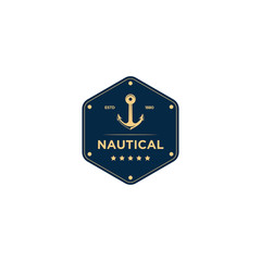 marine retro emblems logo with anchor, anchor logo - vector