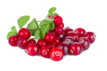 heap of cranberries and cowberries isolated on white background