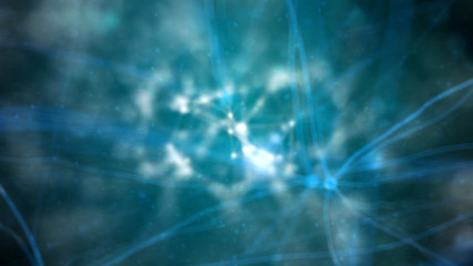 Neuron cells with glowing link knots. 3D illustration