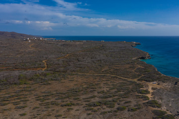 Fototapeta na wymiar Aerial view over western tip of Curacao near Watamula - Curaçao/Caribbean /Dutch Antilles