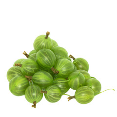 heap of green gooseberries isolated on white background