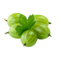 heap of green gooseberries isolated on white background