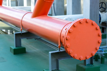 A metal pipe with a blank flange shutting off the end. Water steel Flange Pipe Fitting The blind...
