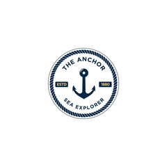 marine retro emblems logo with anchor and rope, anchor logo - vector