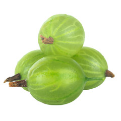 heap of green gooseberries isolated on white background