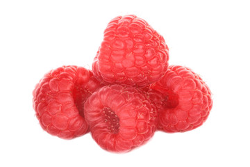 heap of red fresh raspberries isolated on white background