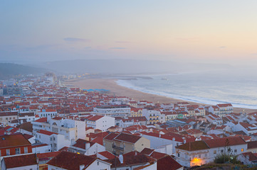 Skyline Nazare town dusk Portugal