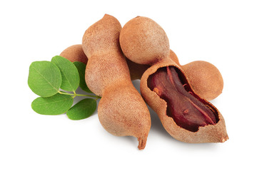 Fototapeta premium Tamarind fruit with leaf isolated on white background