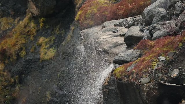 Waterfall in wind gusts