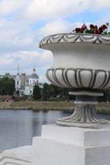 Fragment of the embankment with a flowerpot