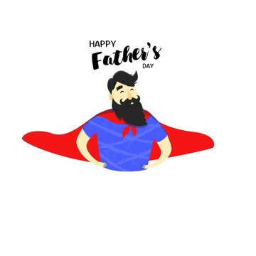 Happy Father's Day. Father with red cape isolated on white background.Superhero father flat style vector illustration