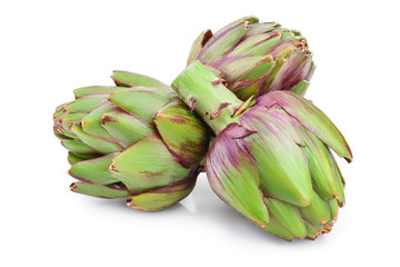 Fresh Artichokes isolated on white background closeup
