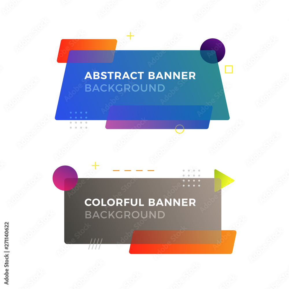 Poster abstract geometric vector banners in modern memphis design style. different shapes with vivid gradie
