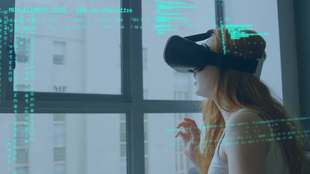 Woman wearing virtual goggles