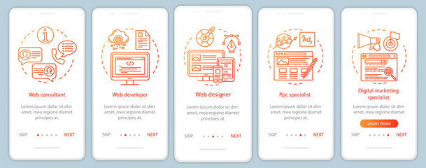 Web consulting onboarding mobile app page screen vector template