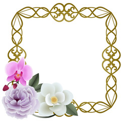 gold frame decoration with flowers and leaves