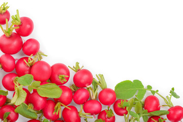 fresh whole radish isolated on white background with copy space for your text. Top view