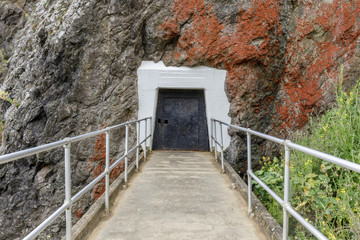 Point Bonita Lighthouse Tunnel Entrance In The Rock. Sausalito, Marin Headlands, California, USA.
