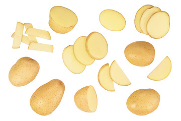 Young potato isolated on white background. Harvest new. Top view. Flat lay, Set or collection