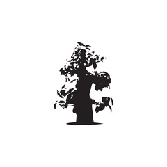 The black silhouette of a tree on an isolated background