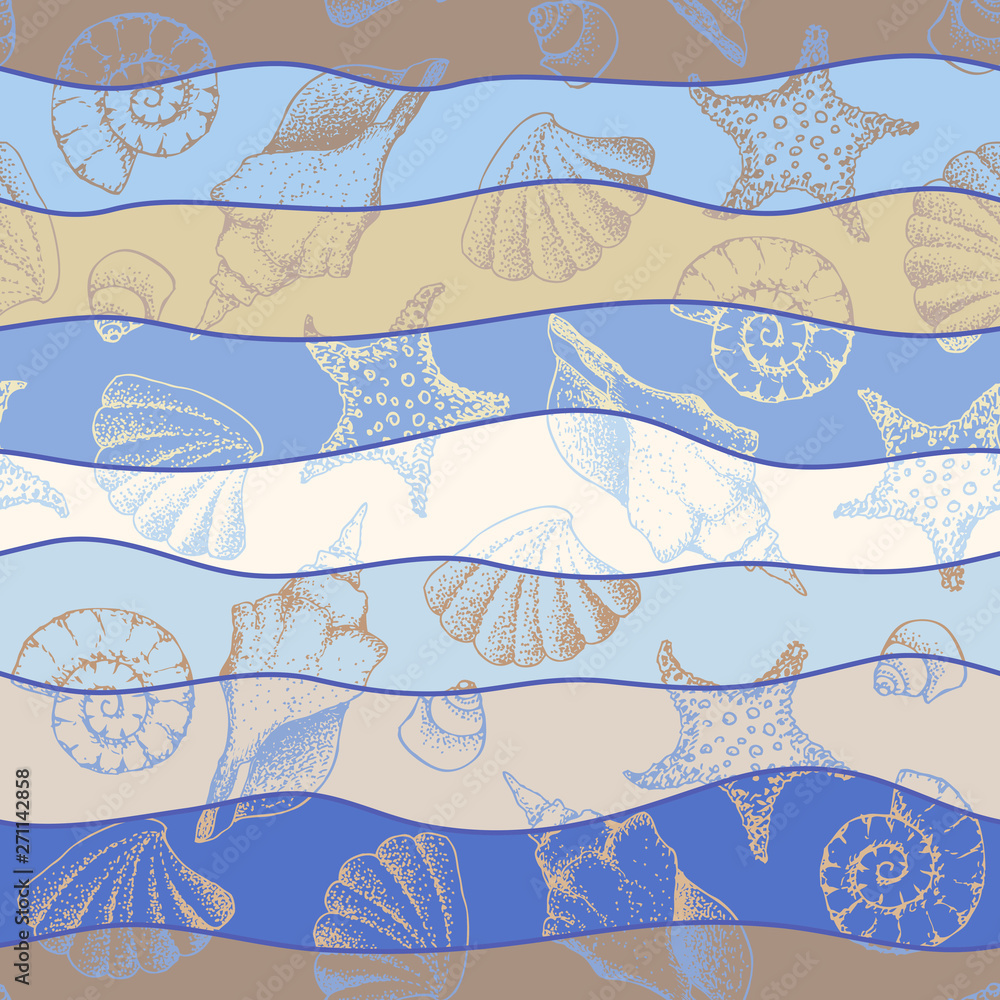 Poster seamless pattern. blue pattern and hand draw in marine style. vector illustration.