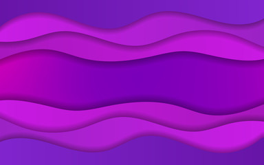 Bright purple and pink gradient background with abstract wavy 3d paper cut elements. Magic vibrant violet wallpaper with empty space in centre for cover design, header, banner