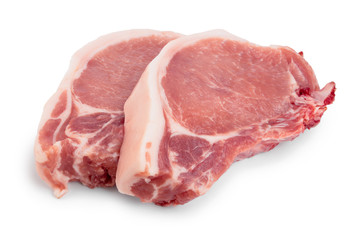 sliced raw pork meat isolated on white background