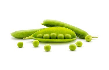 Photo of green peas isolated on white background