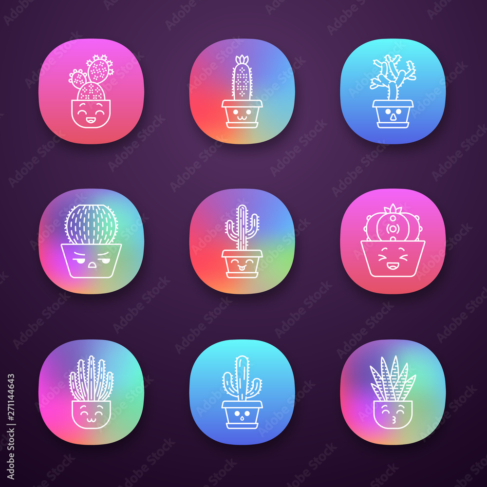 Poster cactuses app icons set